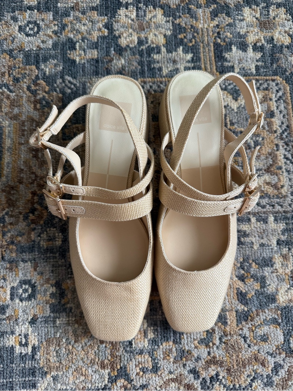 Dolce Vita Neutral Beige Square-Toe Double-Strap Slingbacks